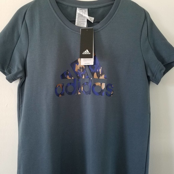 ADIDAS Collab Patterned Logo Terry T-Shirt Dress NWT Medium Blue/ Green - Picture 8 of 10